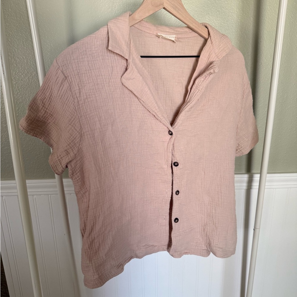 Altar'd State Short Sleeve Button Front Top in Blush Pink - Picture 2 of 7